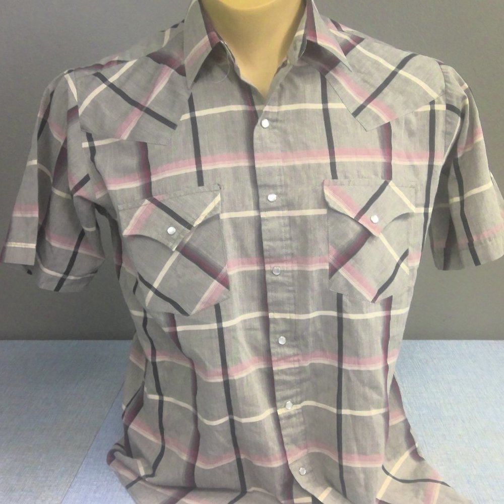 Vintage Ely Plains Western Pearl Snap Short Sleeve Shirt Check Men's Medium